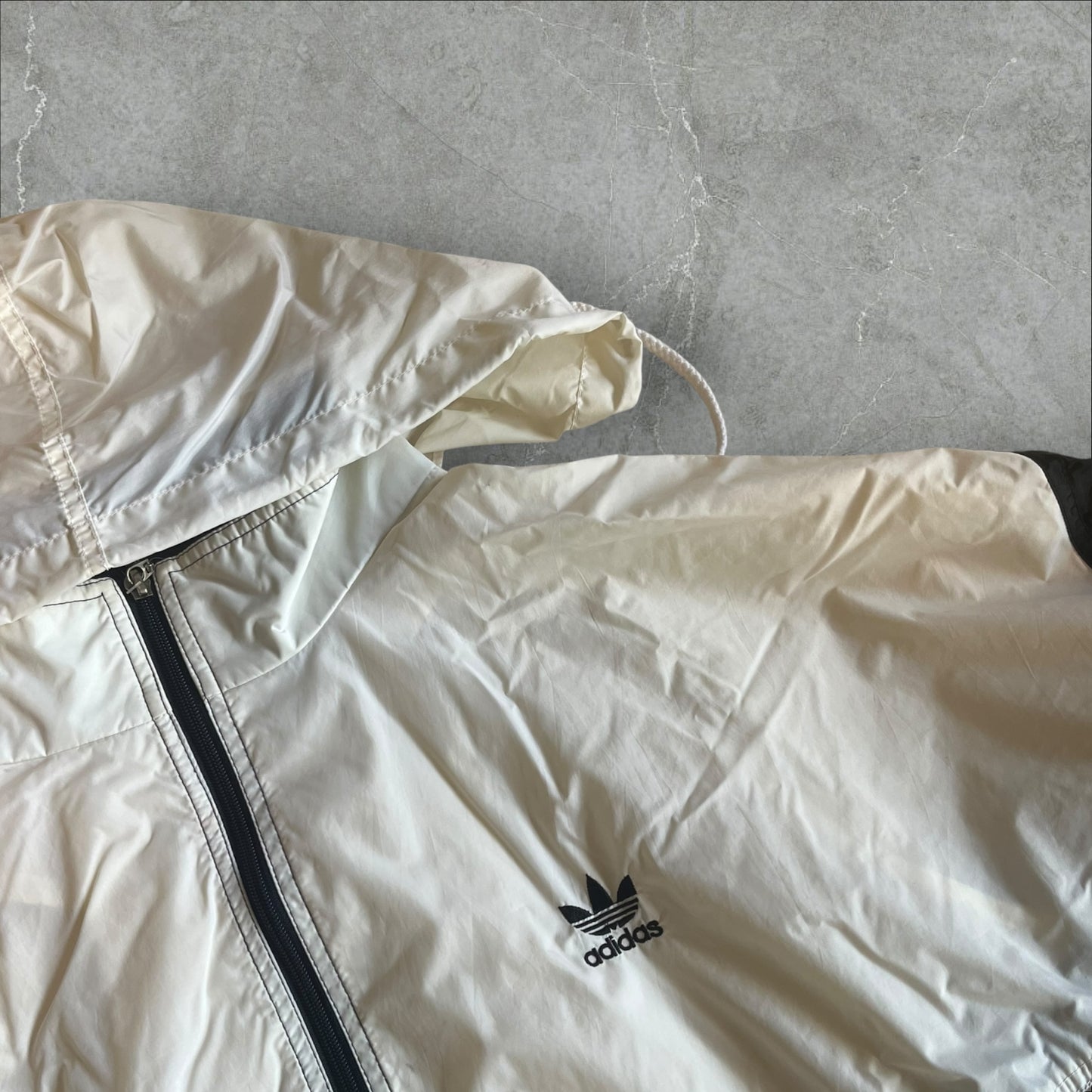 Vintage Adidas Originals Windbreaker Jacket Trefoil Navy White Colorblock 3-Stripe - 1990-1994 (L)