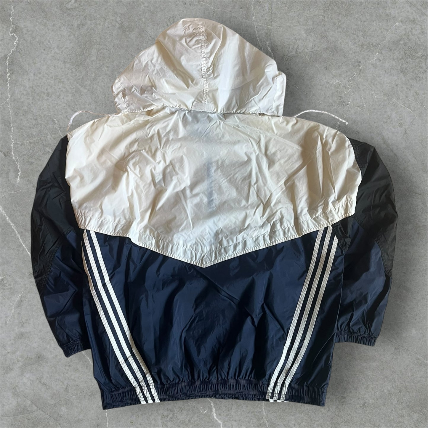Vintage Adidas Originals Windbreaker Jacket Trefoil Navy White Colorblock 3-Stripe - 1990-1994 (L)