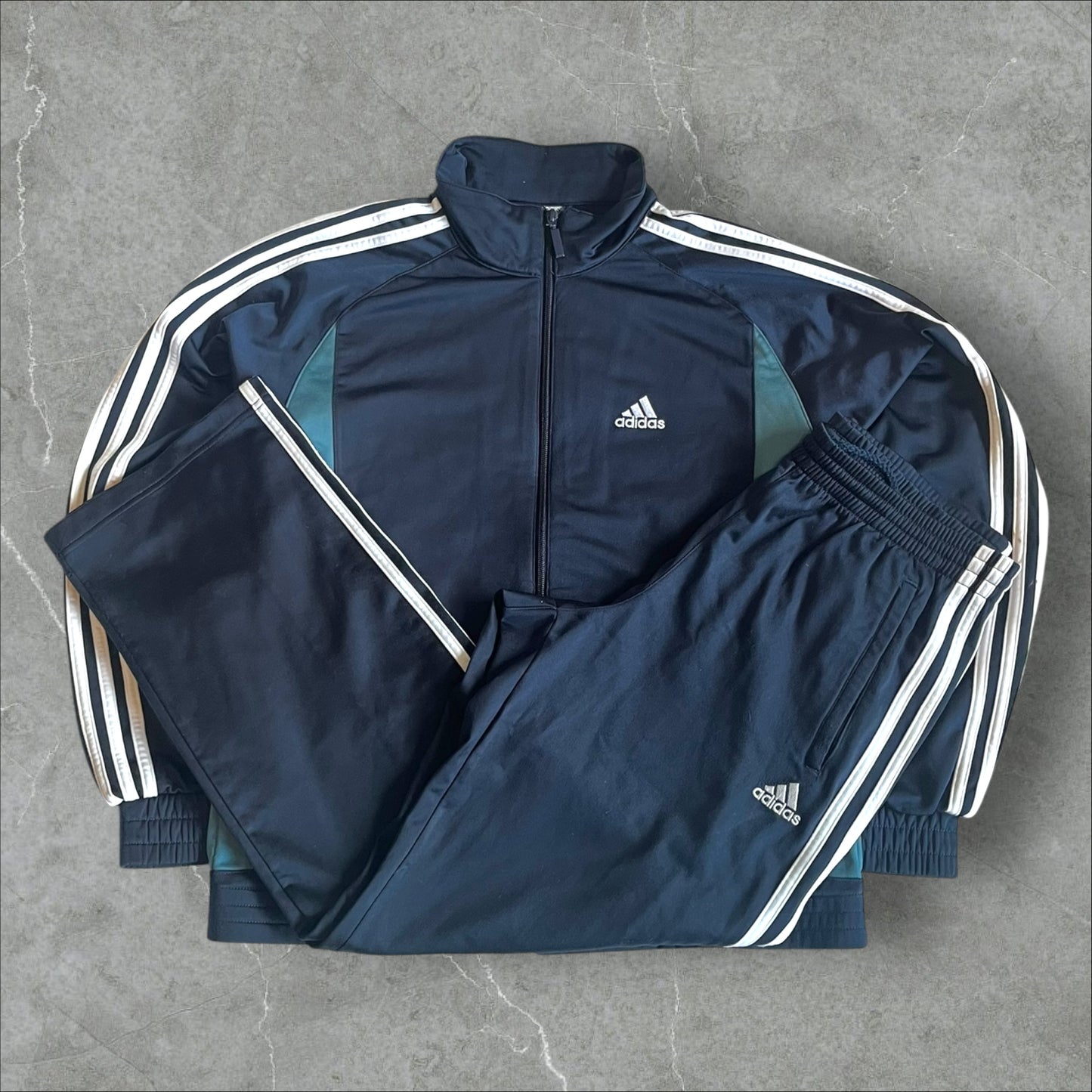 Adidas 3-Stripes Track Suit – Navy & Teal – Vintage 2000s (S)
