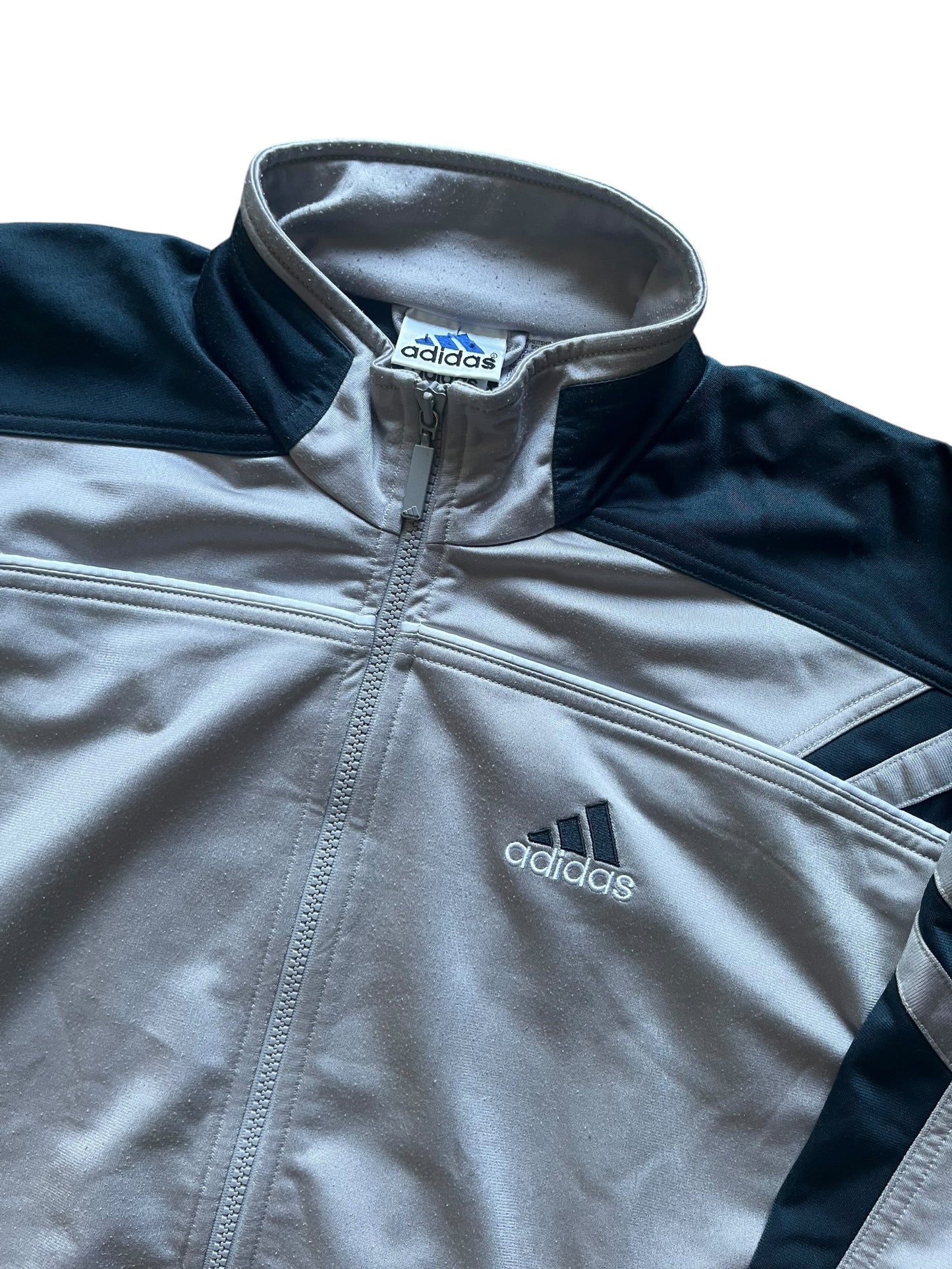 Vintage Adidas Damen Trainingsjacke Grau Navy 2000s Track Jacket 3-Streifen (M)