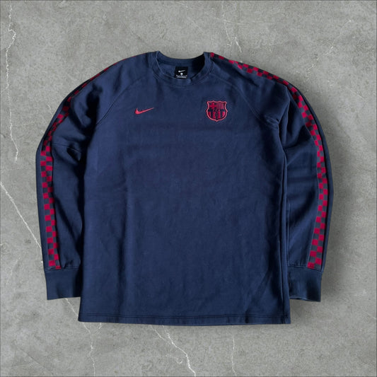 Nike FC Barcelona Crew (navy, red check tape) — 2008–2010 (M)