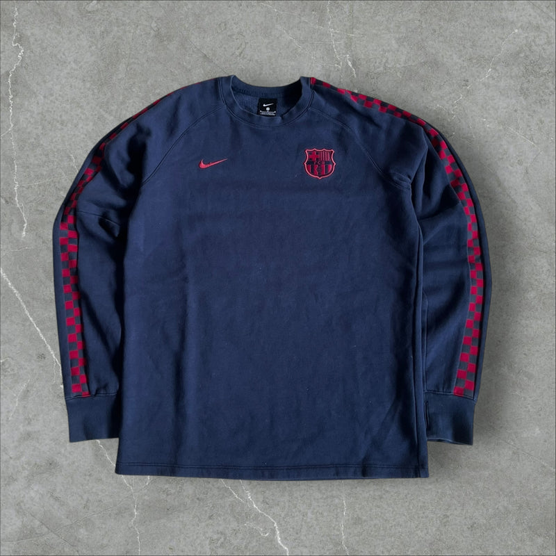 Nike FC Barcelona Crew (navy, red check tape) — 2008–2010 (M)