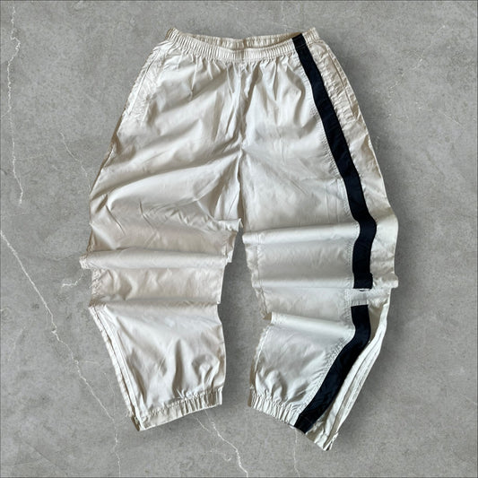 Vintage Nylon Track Pants (ivory/black side stripe) — 1998–2003 (M)