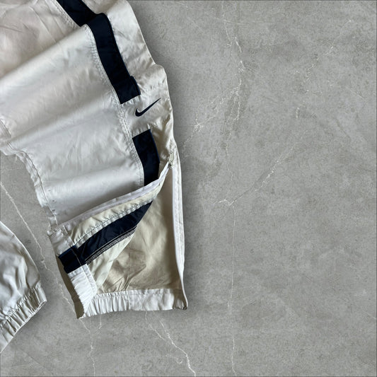 Vintage Nylon Track Pants (ivory/black side stripe) — 1998–2003 (M)