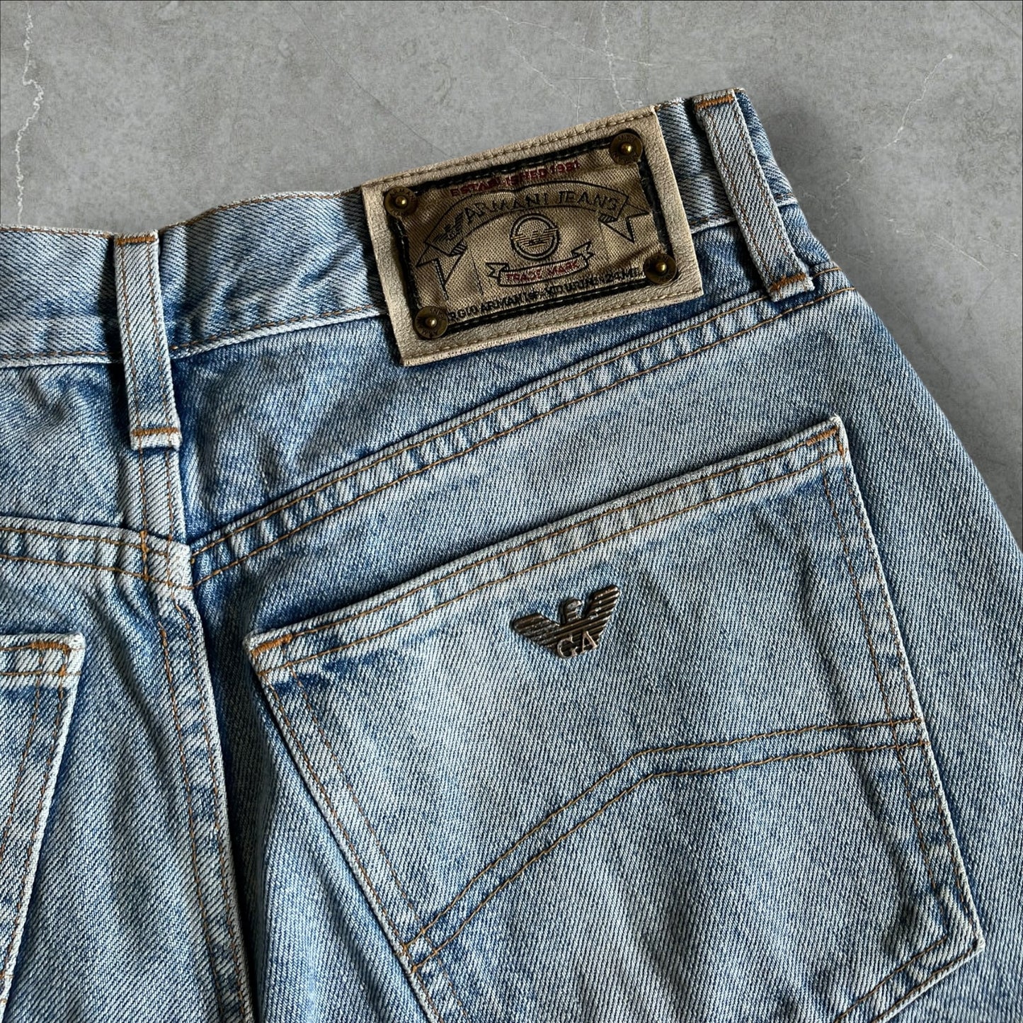 Armani Jeans Denim (light wash, AJ eagle) — 1995–2005 (M)