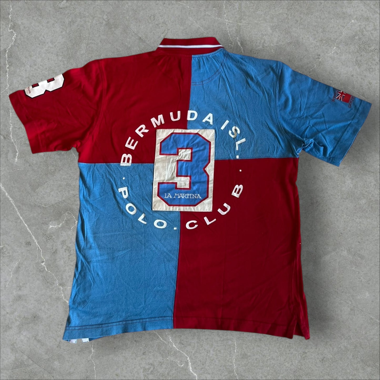 La Martina “Corona” Polo #3 (quartered red/blue) — 2008–2013 (L)