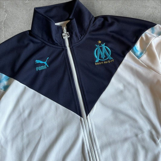 OM Marseille Puma Track Jacket (white/navy chevron) — 2018–2020 (M)
