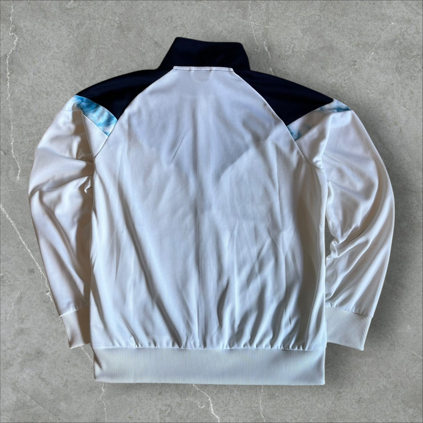 OM Marseille Puma Track Jacket (white/navy chevron) — 2018–2020 (M)