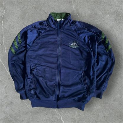 Adidas Track Jacket (navy/green, oval logo, back panel) — 1998–2002 (S)