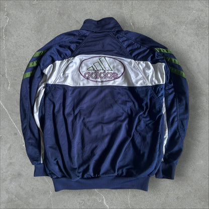 Adidas Track Jacket (navy/green, oval logo, back panel) — 1998–2002 (S)
