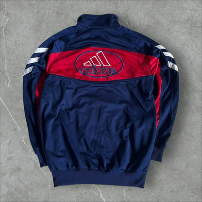 Adidas Track Jacket (navy/red, silver 3-Stripes, oval logo) — 1999–2003 (S)