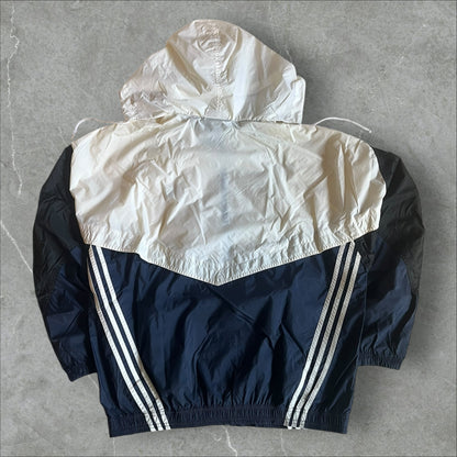 Vintage Adidas Originals Windbreaker Jacket Trefoil Navy White Colorblock 3-Stripe - 1990-1994 (L)