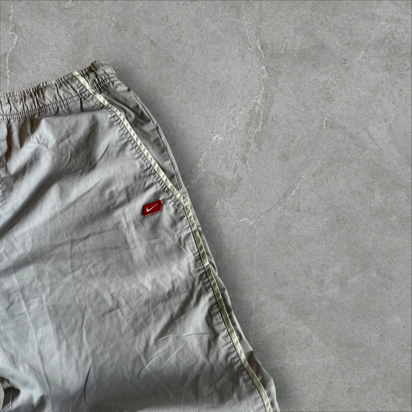 Nike Nylon Track Pants (grey, red tab) — 2003–2006 (M)