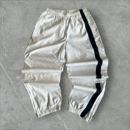 Vintage Nylon Track Pants (ivory/black side stripe) — 1998–2003 (M)