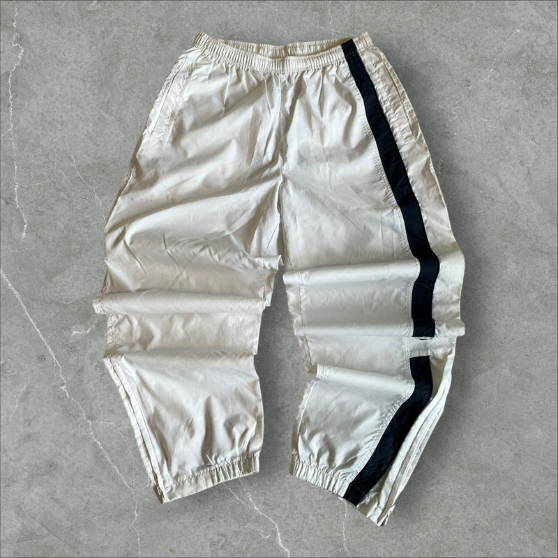 Vintage Nylon Track Pants (ivory/black side stripe) — 1998–2003 (M)