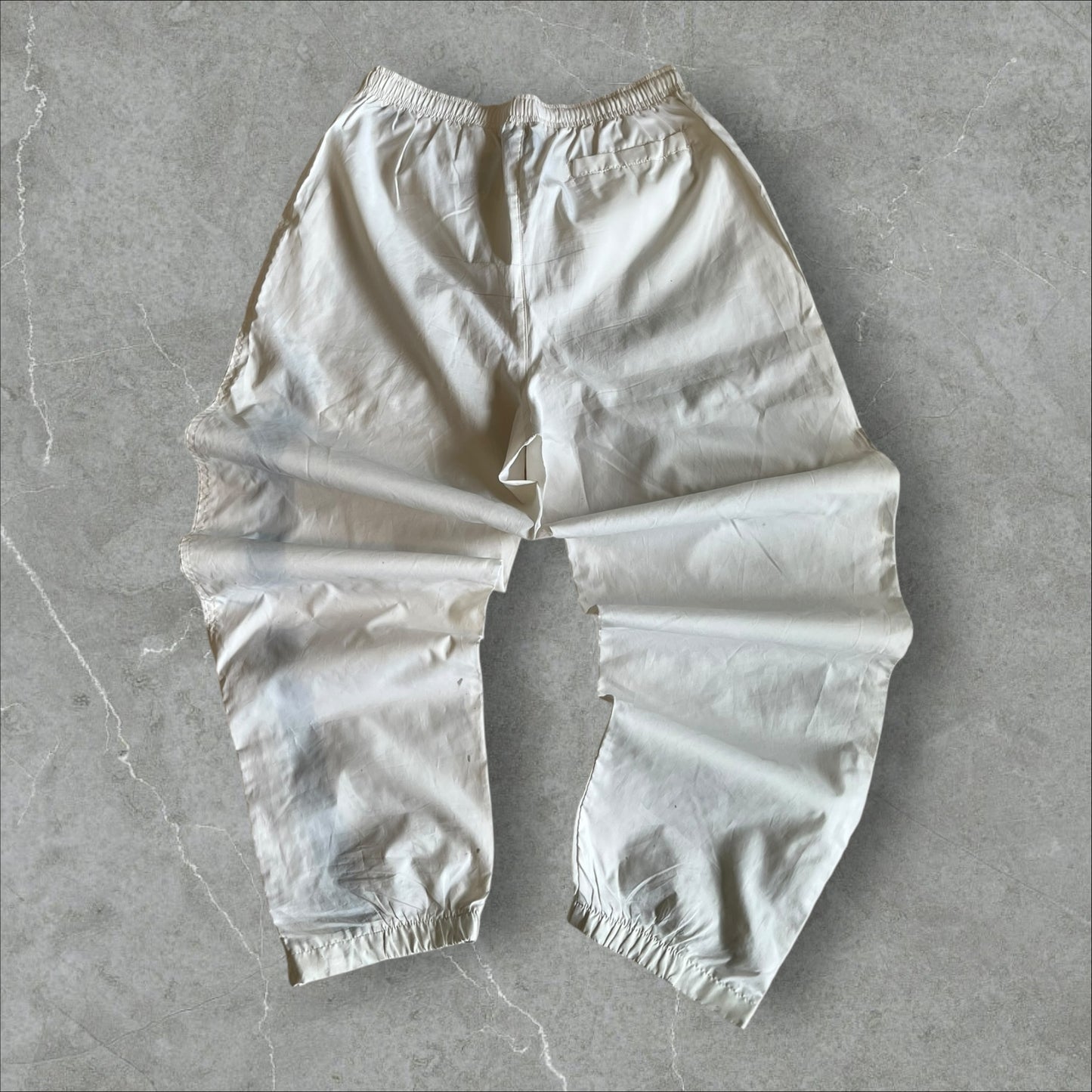 Vintage Nylon Track Pants (ivory/black side stripe) — 1998–2003 (M)