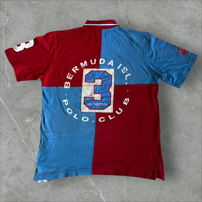 La Martina “Corona” Polo #3 (quartered red/blue) — 2008–2013 (L)